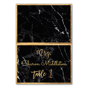 PixDezines Faux Gold Black Marble+White/Table Card