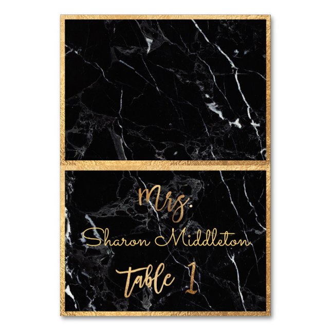 PixDezines Faux Gold Black Marble+White/Table Card (Front)