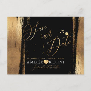 PixDezines Faux Gold Brush Stroke Save our Date Postcard
