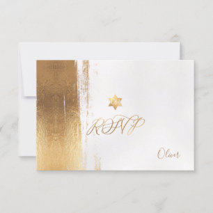 PixDezines Faux Gold  Brustrokes Mitzvah ✡ RSVP Card