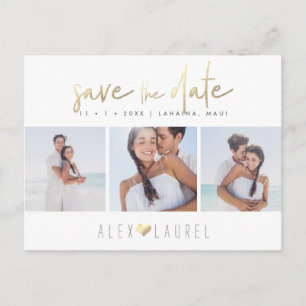 PixDezines Faux Gold Chic Script Save the Date Postcard