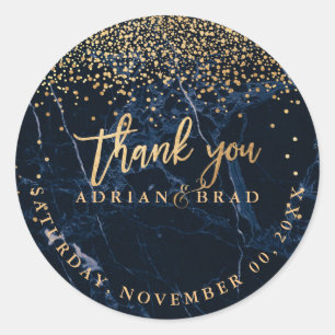 PixDezines Faux Gold Confetti/Blue Marble Classic Round Sticker