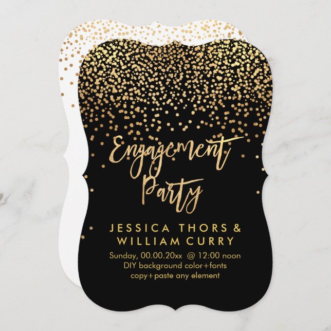 PixDezines Faux Gold Confetti Engagement Party Invitation (Front/Back)