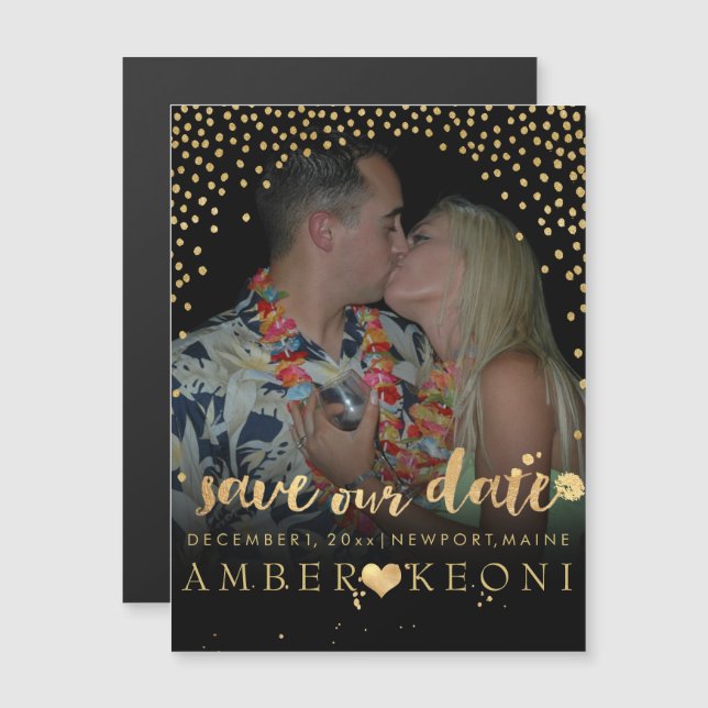 PixDezines Faux Gold Confetti/Heart/Save Date Magnetic Invitation (Front/Back)