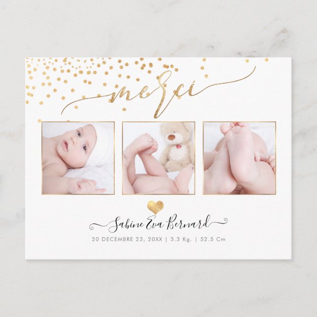 PixDezines Faux Gold Confetti//Remerciements Postcard (Front)