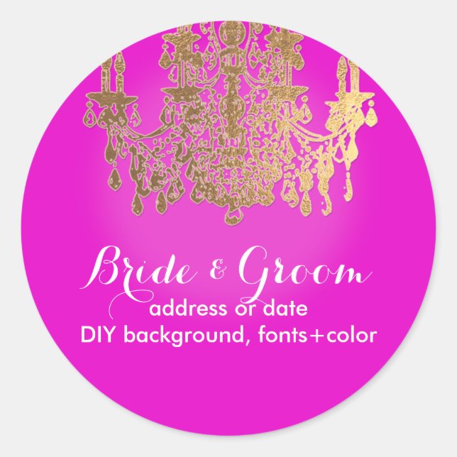 PixDezines faux gold crystal chandelier/DIY colour Classic Round Sticker (Front)
