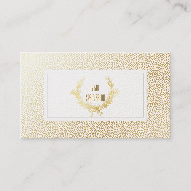 PixDezines faux gold dots/olive wreath Business Card (Front)