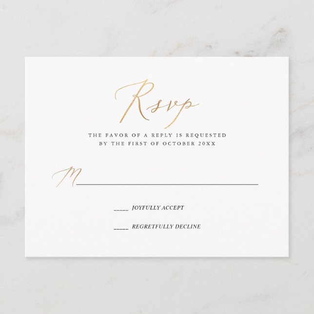 PixDezines Faux Gold Elegant Calligraphy RSVP Invitation Postcard (Front)