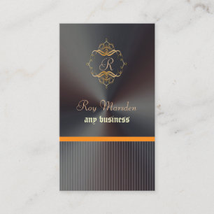 PixDezines Faux Gold Filigree+Pinstripes Monogram Business Card
