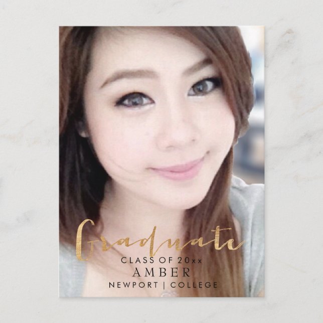 PixDezines Faux Gold Fun Font/Graduate photo Announcement Postcard (Front)