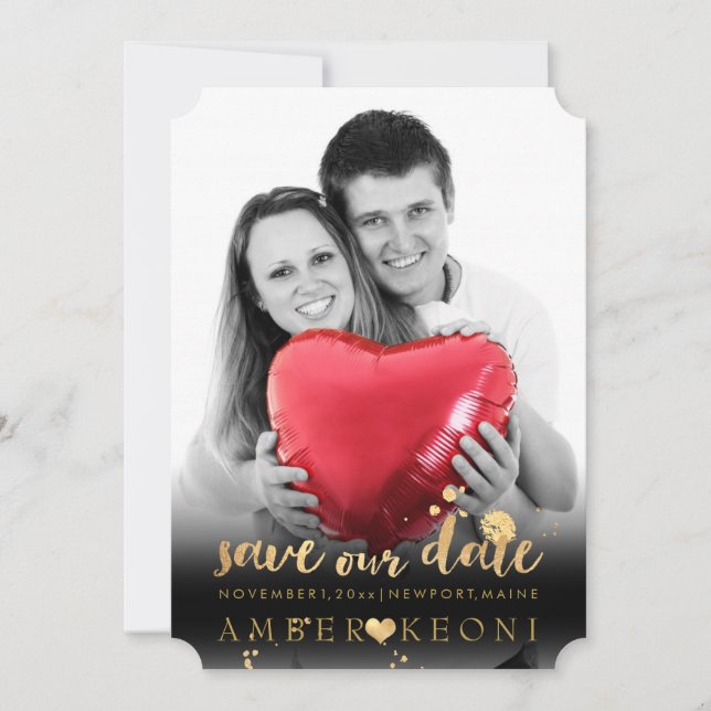 PixDezines Faux Gold Heart/Save Date/DIY Colour Save The Date (Front)