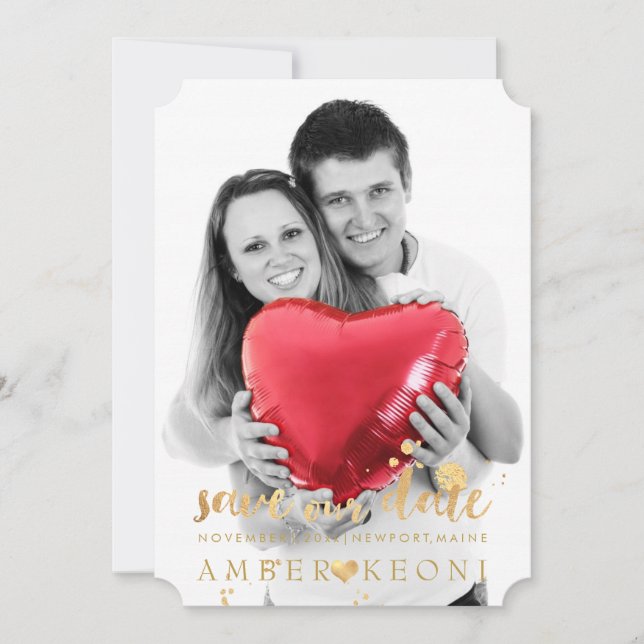 PixDezines Faux Gold Heart/Save Date/DIY Colour Save The Date (Front)