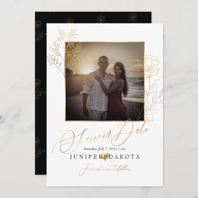 PixDezines Faux Gold Lisianthus+Delicate Branch Invitation (Front/Back)