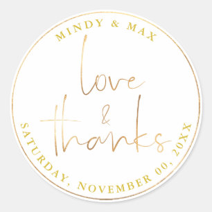 PixDezines FAUX GOLD LOVE+THANKS DIY COLOR Classic Round Sticker
