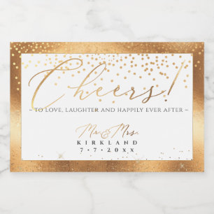PixDezines Faux Gold Luxury Script Cheers+Confetti Sparkling Wine Label