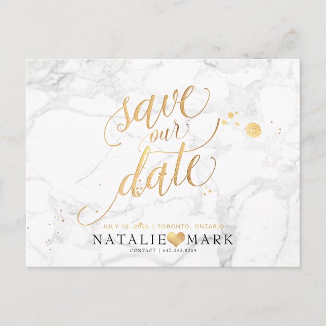 PixDezines Faux Gold/Marble/Save our Date Postcard (Front)