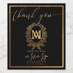 PixDezines Faux Gold Monogram+Laurel Wreath Wine Label
