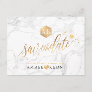 PixDezines Faux Gold/Monogram/Marble/Save our Date Postcard