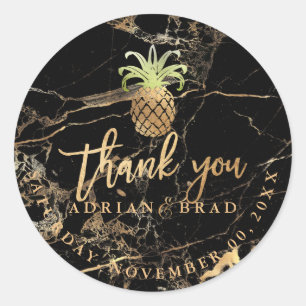PixDezines Faux Gold Pineapple/Black Gold Marble Classic Round Sticker