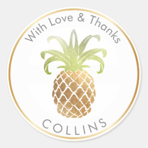 PixDezines Faux Gold Pineapple/DIY Thank You Classic Round Sticker