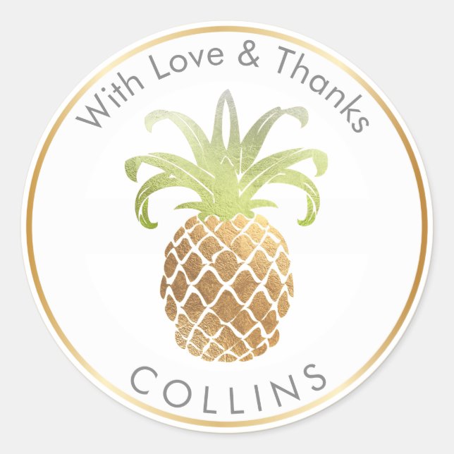 PixDezines Faux Gold Pineapple/DIY Thank You Classic Round Sticker (Front)