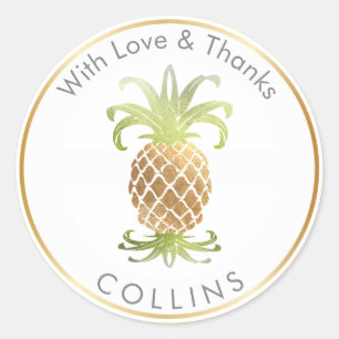 PixDezines Faux Gold Pineapple/DIY Thank You Classic Round Sticker