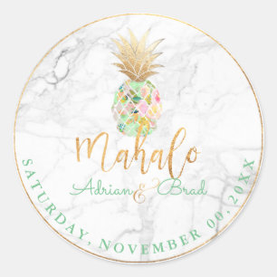PixDezines Faux Gold Pineapple/Mint/Marble Classic Round Sticker