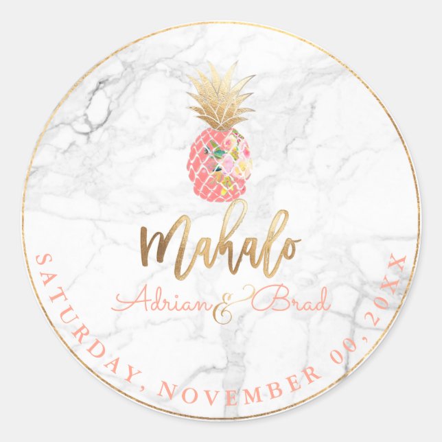 PixDezines Faux Gold Pineapple/Pasty Orange/Marble Classic Round Sticker (Front)