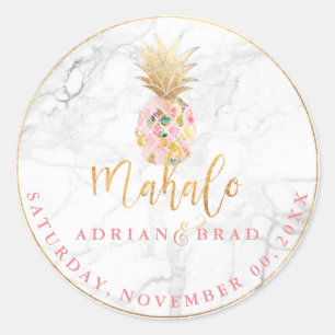 PixDezines Faux Gold Pineapple/Pink/Marble Classic Round Sticker