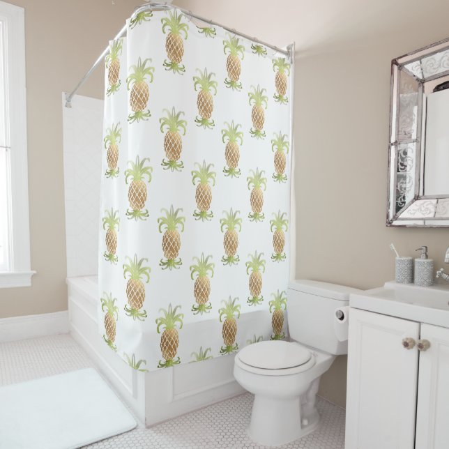 PixDezines Faux Gold Pineapples/DIY background Shower Curtain (In Situ)