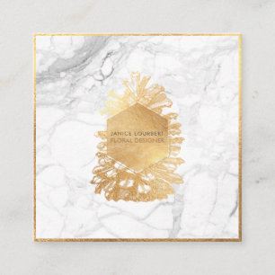 PixDezines FAUX GOLD PINECONES+MARBLE Square Business Card