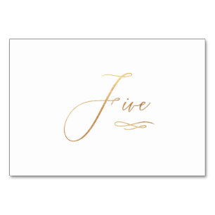 PixDezines Faux Gold Romantic Calligraphy Five 5 Table Number