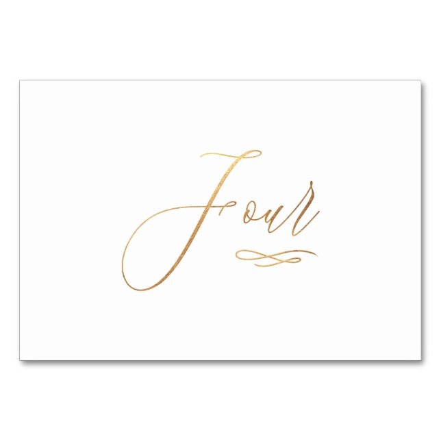 PixDezines Faux Gold Romantic Calligraphy Four 4 Table Number (Front)
