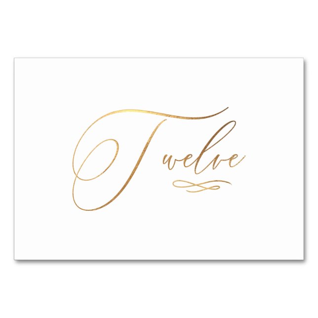 PixDezines Faux Gold Romantic Calligraphy Twelve Table Number (Front)