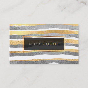 PixDezines faux gold+silver stripes Business Card