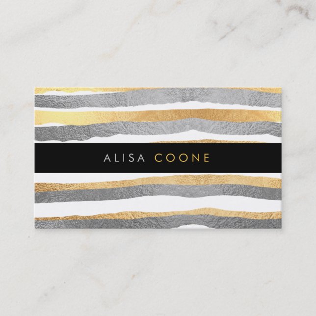 PixDezines faux gold+silver stripes Business Card (Front)