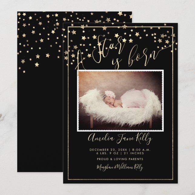 PixDezines Faux Gold Stars, A Star is Born Invitation (Front/Back)