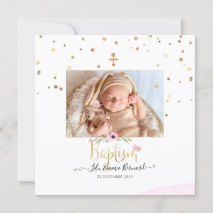 PixDezines Faux Gold Stars Baptism Invitation