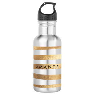PixDezines faux gold stripes/adjustable 532 Ml Water Bottle
