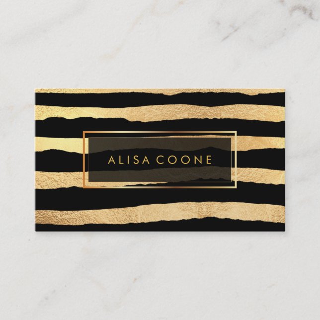 PixDezines faux gold stripes Business Card (Front)