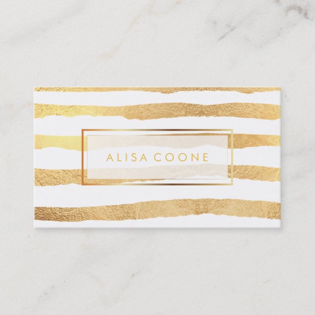 PixDezines faux gold stripes Business Card (Front)