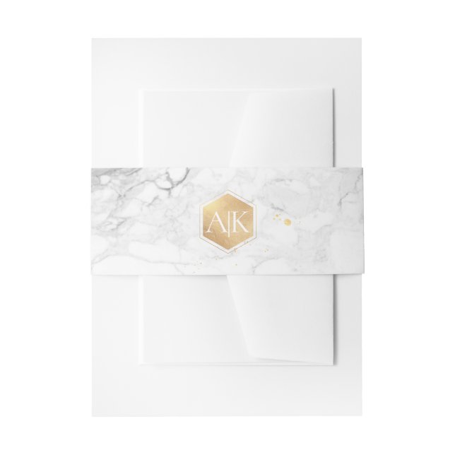 PixDezines Faux Gold Sweet Honeycomb+Marble Invitation Belly Band (Front Example)