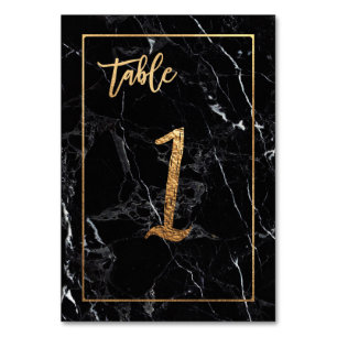 PixDezines Faux Gold/Table No 1+/Black Marble Table Number