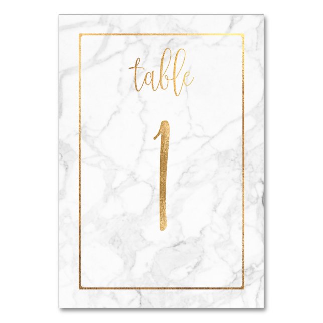PixDezines Faux Gold/Table No 1+/Marble Table Number (Front)