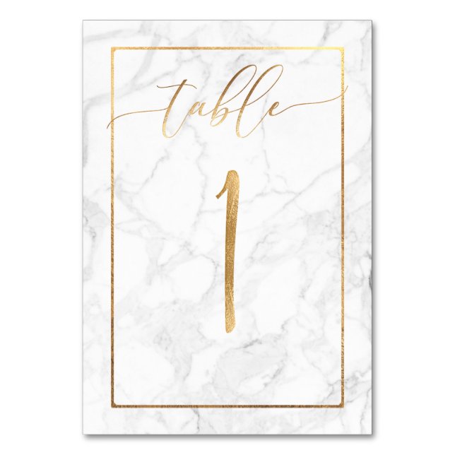 PixDezines Faux Gold/Table No 1+/Marble Table Number (Front)