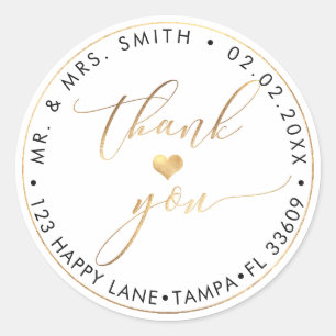 PixDezines FAUX GOLD, THANK YOU+HEART Classic Round Sticker