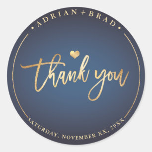 PixDezines Faux Gold Thank You+Navy Blue Classic Round Sticker