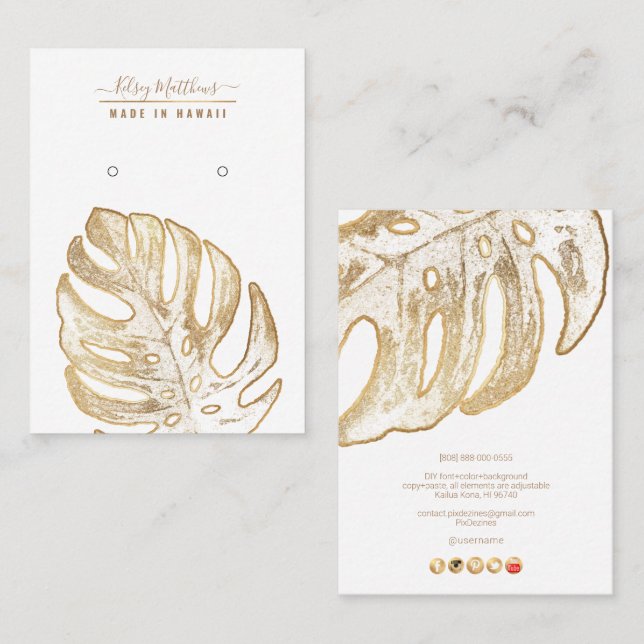PixDezines Faux Gold Tropical Leaves Earrings Business Card (Front/Back)