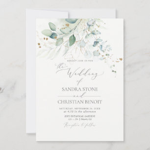 PixDezines Faux Gold Watercolor Eucalyptus Wedding Invitation