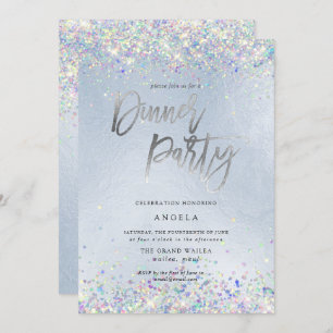 PixDezines Faux Hologram Dusty Blue Dinner Party Invitation